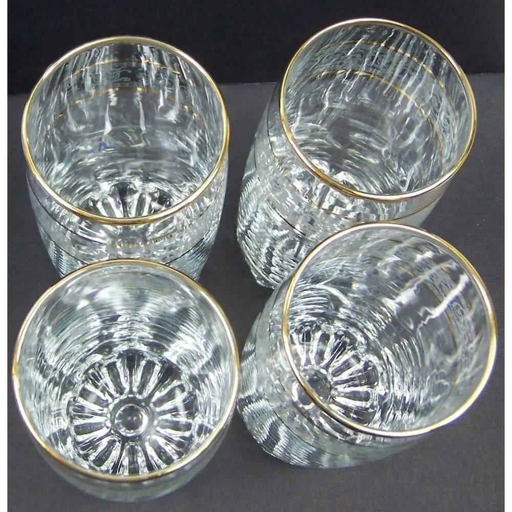 Vintage Paloma Gold & Lace Crystal Highball Glasses Set of 4 Hand Decorated